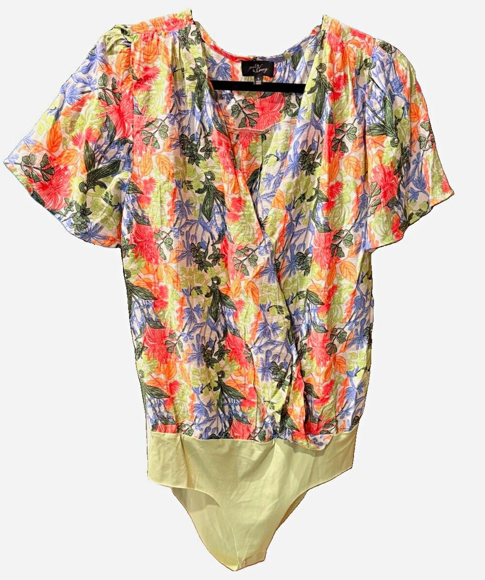 Milk & Honey Women's Floral Print Short Sleeve One-Piece Bodysuit Size L